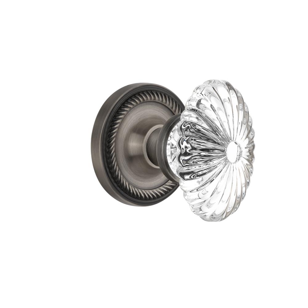Nostalgic Warehouse ROPOFC Passage Knob Rope Rose with Oval Fluted Crystal Knob in Antique Pewter